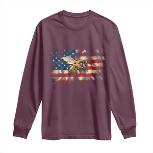 Patriotic Beekeeper Long Sleeve Shirt Bee American Flag Beekeeping TS11 Maroon Print Your Wear