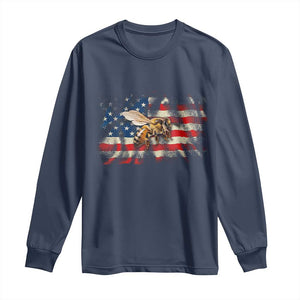 Patriotic Beekeeper Long Sleeve Shirt Bee American Flag Beekeeping TS11 Navy Print Your Wear