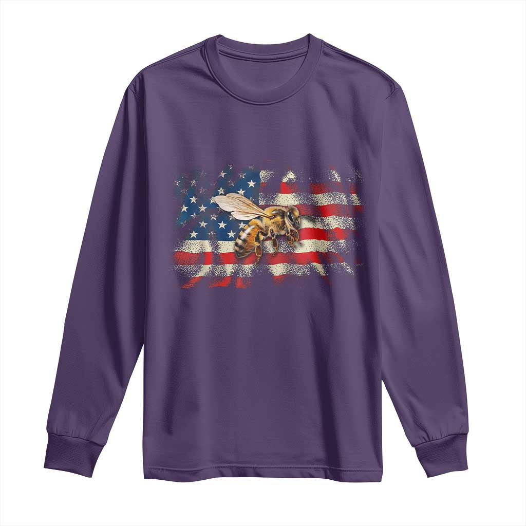Patriotic Beekeeper Long Sleeve Shirt Bee American Flag Beekeeping TS11 Purple Print Your Wear