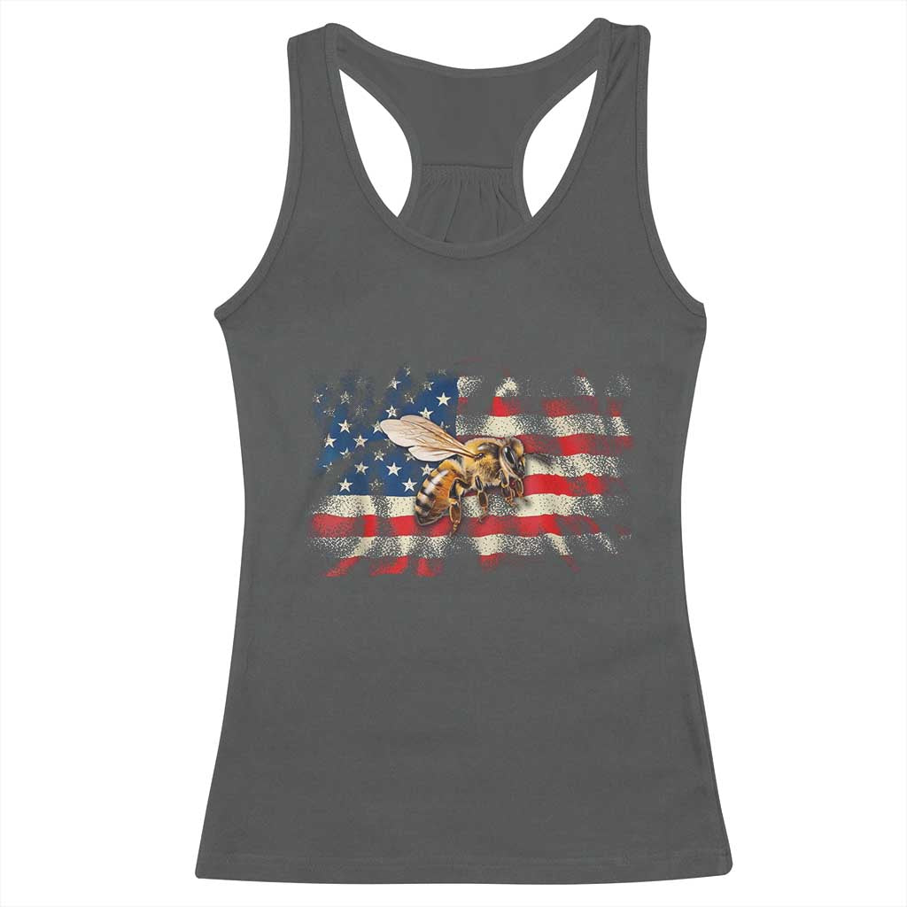 Patriotic Beekeeper Racerback Tank Top Bee American Flag Beekeeping TS11 Dark Heather Print Your Wear