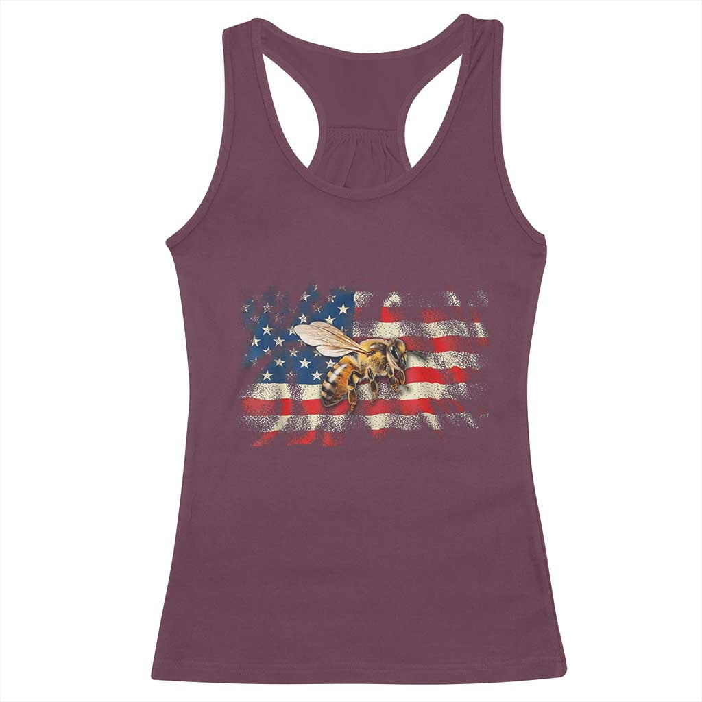 Patriotic Beekeeper Racerback Tank Top Bee American Flag Beekeeping TS11 Maroon Print Your Wear