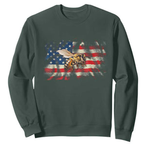 Patriotic Beekeeper Sweatshirt Bee American Flag Beekeeping TS11 Dark Forest Green Print Your Wear