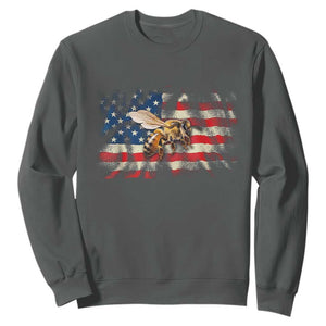 Patriotic Beekeeper Sweatshirt Bee American Flag Beekeeping TS11 Dark Heather Print Your Wear