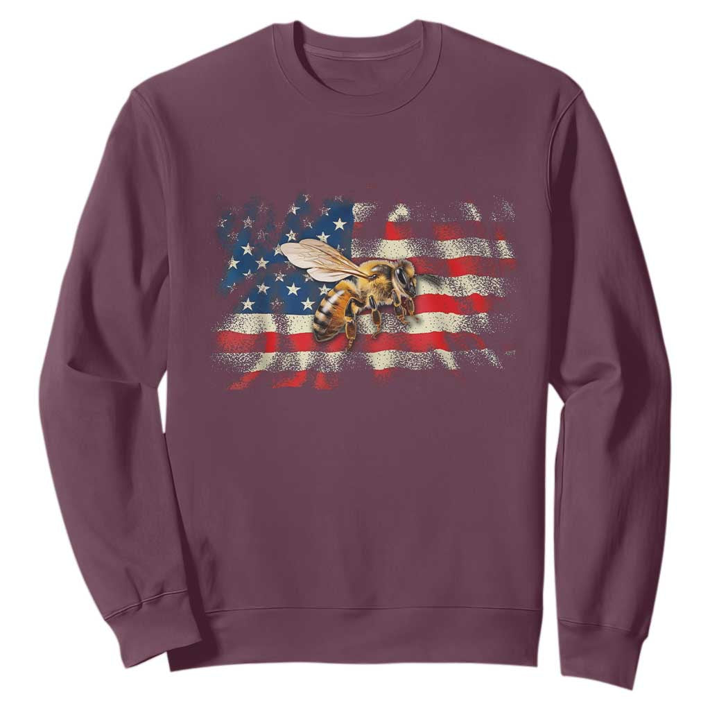 Patriotic Beekeeper Sweatshirt Bee American Flag Beekeeping TS11 Maroon Print Your Wear