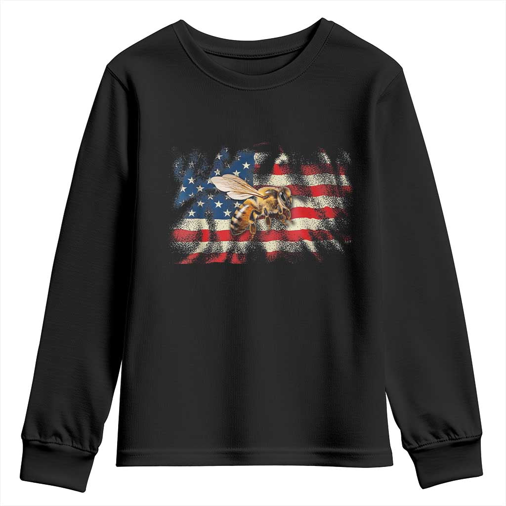 Patriotic Beekeeper Youth Sweatshirt Bee American Flag Beekeeping TS11 Black Print Your Wear