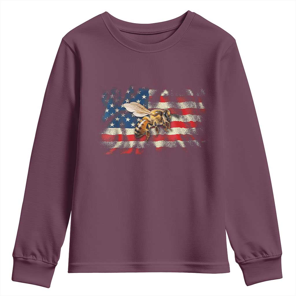Patriotic Beekeeper Youth Sweatshirt Bee American Flag Beekeeping TS11 Maroon Print Your Wear
