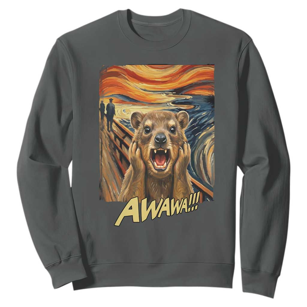 Funny Awawa Hyrax Sweatshirt The Scream Art Oddly Specific Meme Animal TS11 Dark Heather Print Your Wear