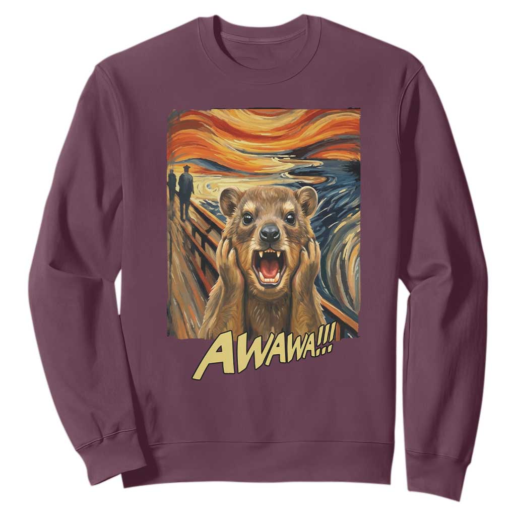 Funny Awawa Hyrax Sweatshirt The Scream Art Oddly Specific Meme Animal TS11 Maroon Print Your Wear
