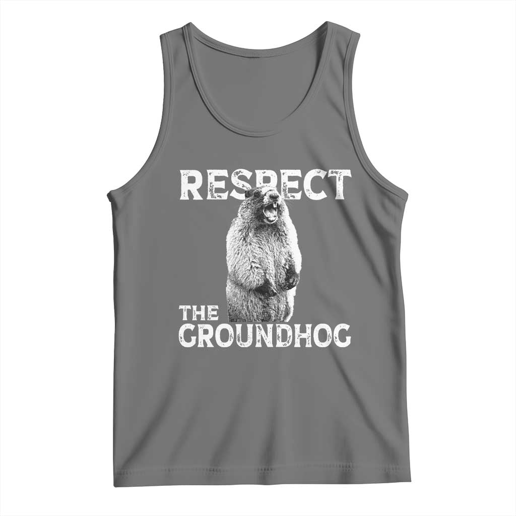 Funny Respect The Groundhog Tank Top Screaming Woodchuck Meme Groundhog Day TS11 Black Heather Print Your Wear