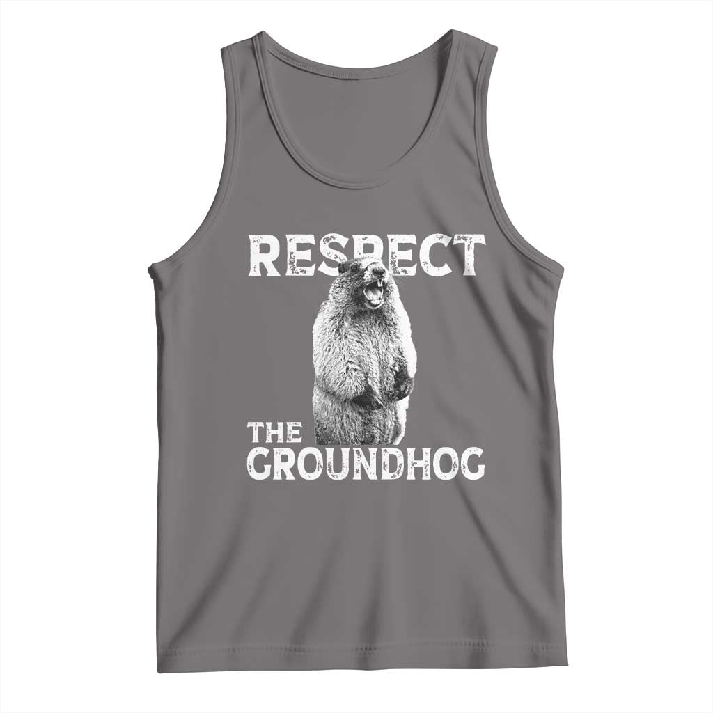 Funny Respect The Groundhog Tank Top Screaming Woodchuck Meme Groundhog Day TS11 Deep Heather Print Your Wear
