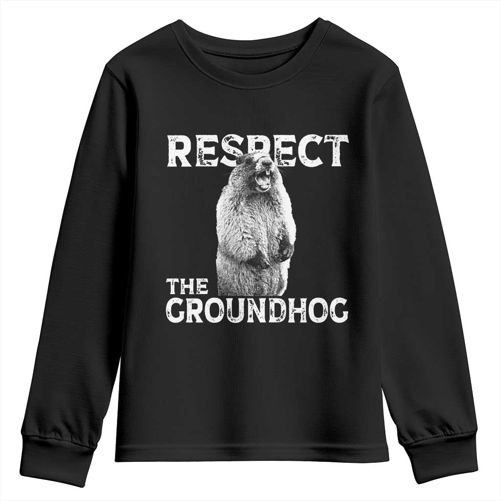 Funny Respect The Groundhog Youth Sweatshirt Screaming Woodchuck Meme Groundhog Day TS11 Black Print Your Wear