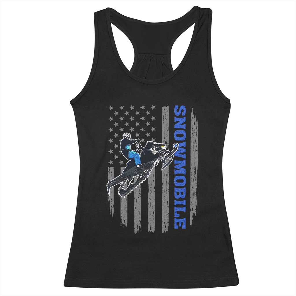 Snowmobile American Flag Snowcross Riding Winter Sport Racerback Tank Top TS11 Black Print Your Wear