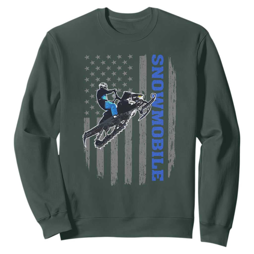 Snowmobile American Flag Snowcross Riding Winter Sport Sweatshirt TS11 Dark Forest Green Print Your Wear