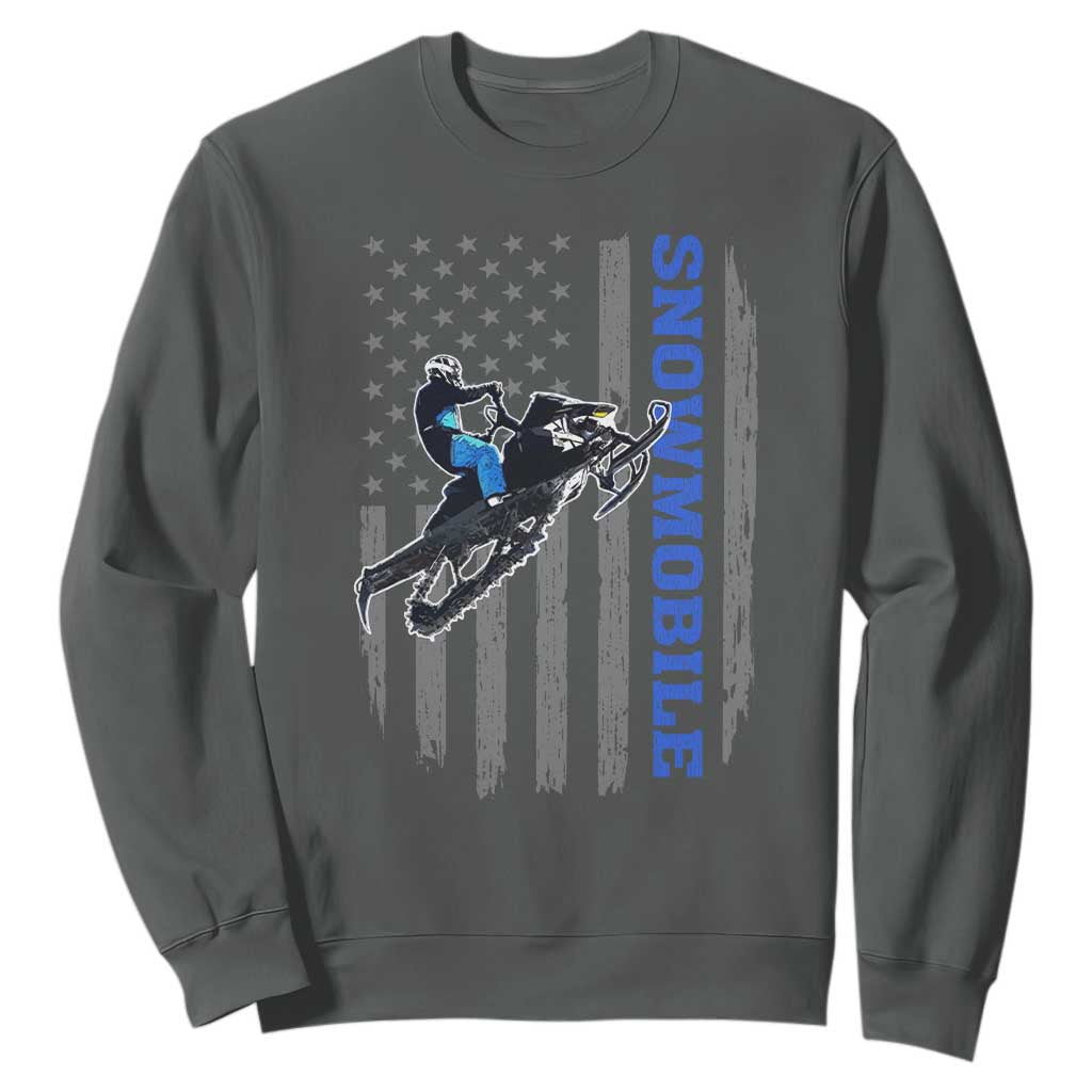 Snowmobile American Flag Snowcross Riding Winter Sport Sweatshirt TS11 Dark Heather Print Your Wear