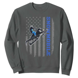 Snowmobile American Flag Snowcross Riding Winter Sport Sweatshirt TS11 Dark Heather Print Your Wear