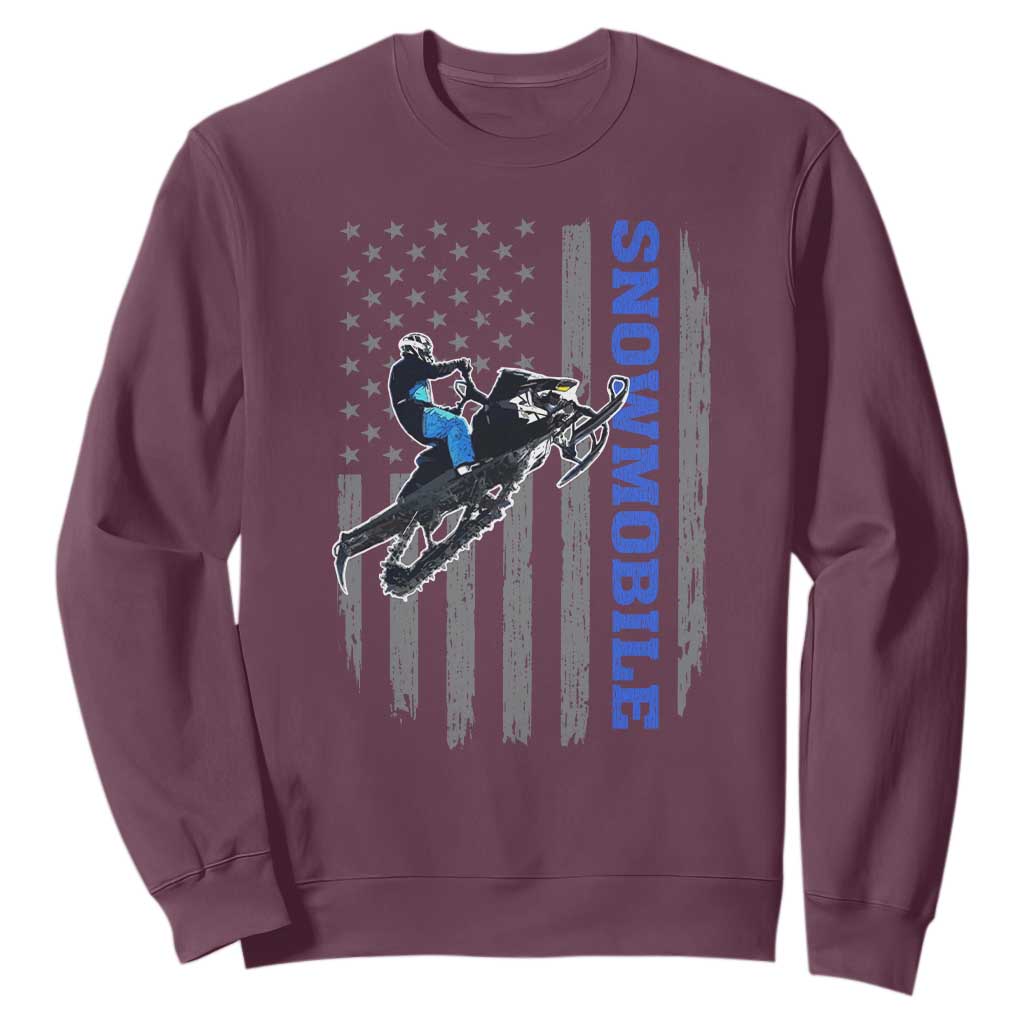Snowmobile American Flag Snowcross Riding Winter Sport Sweatshirt TS11 Maroon Print Your Wear