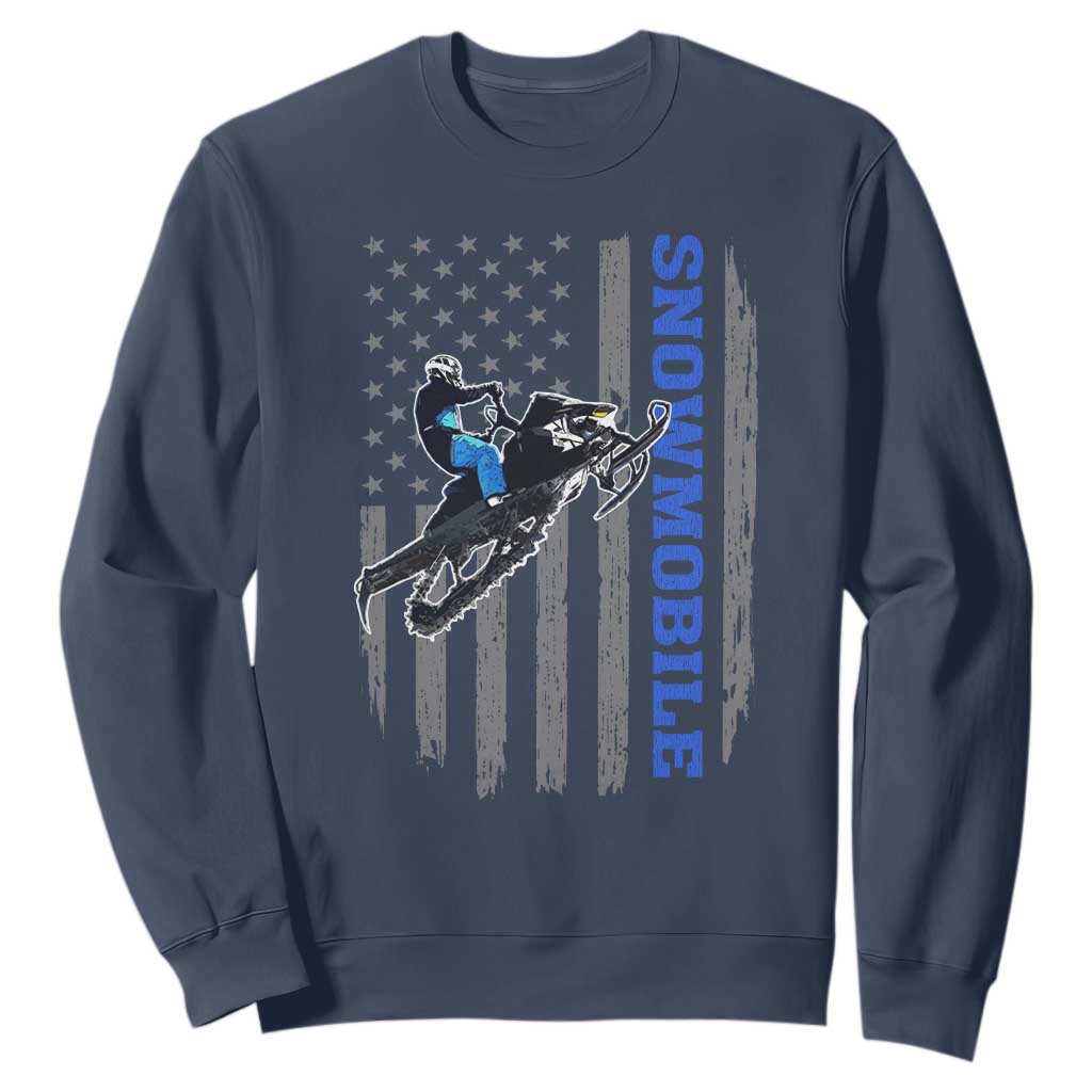 Snowmobile American Flag Snowcross Riding Winter Sport Sweatshirt TS11 Navy Print Your Wear