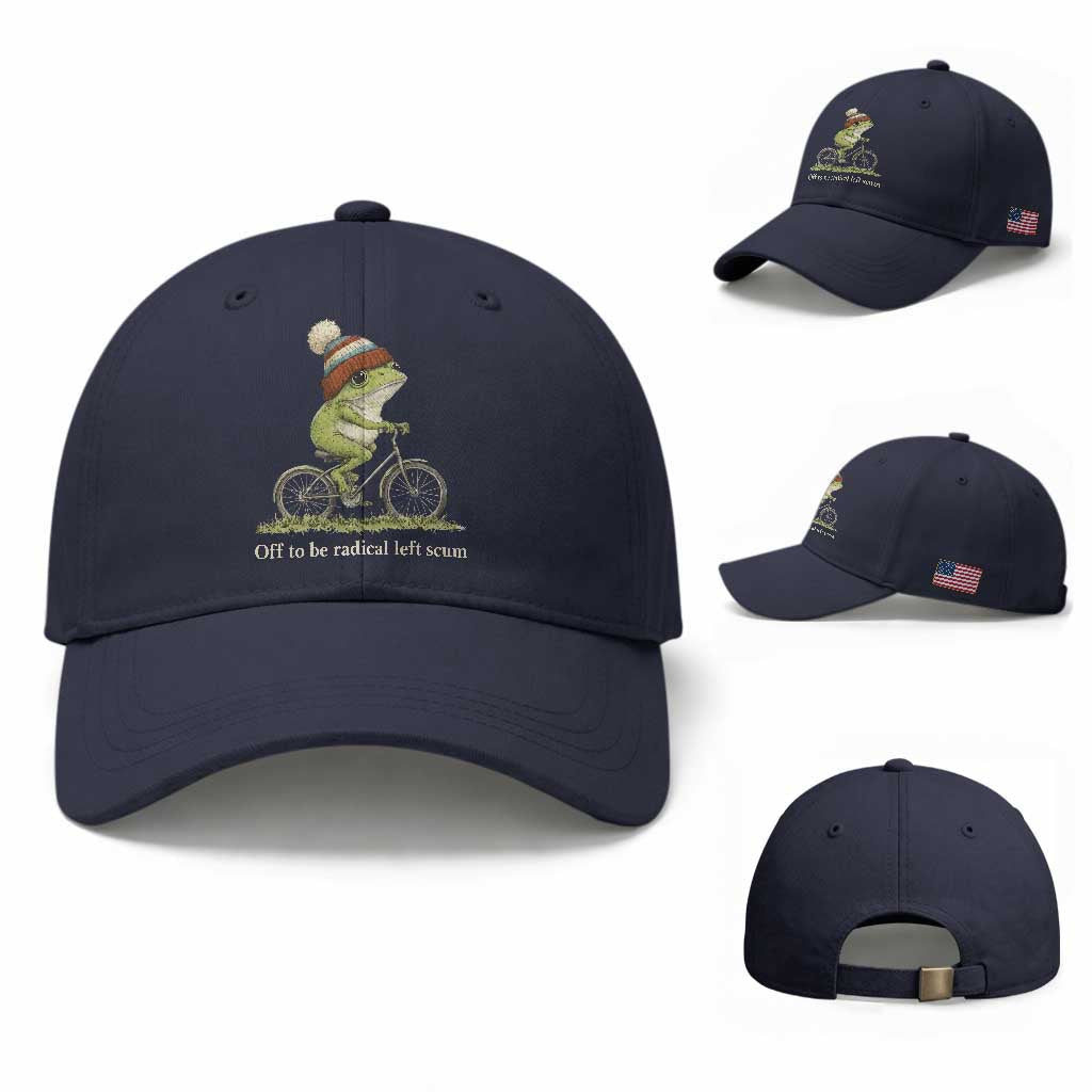 Off To Be Radical Left Scum Baseball Cap Funny Frog Resistance TS11 Baseball Cap Universal Fit Navy Print Your Wear
