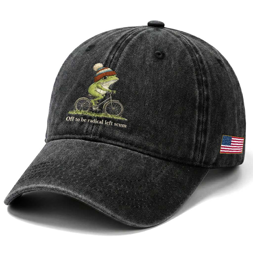Off To Be Radical Left Scum Washed Cotton Baseball Cap Funny Frog Resistance TS11 Print Your Wear