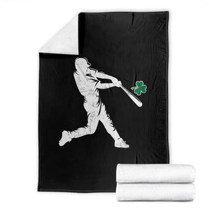 St Patricks Day Baseball Batter Silhouette Shamrock Throw Blanket TS11 Black Print Your Wear