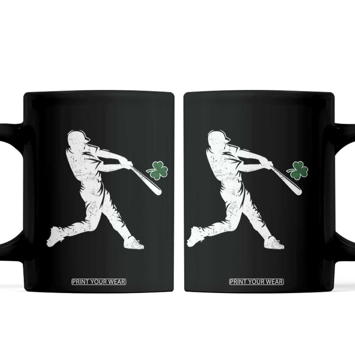 St Patricks Day Baseball Batter Silhouette Shamrock Coffee Mug TS11 Black Print Your Wear