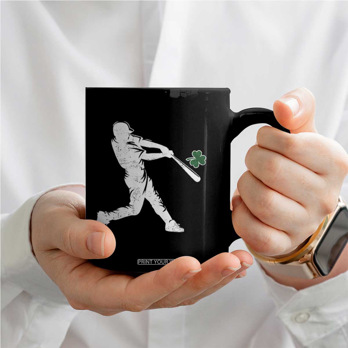 St Patricks Day Baseball Batter Silhouette Shamrock Coffee Mug TS11 Print Your Wear