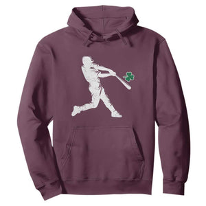 St Patricks Day Baseball Batter Silhouette Shamrock Hoodie TS11 Maroon Print Your Wear