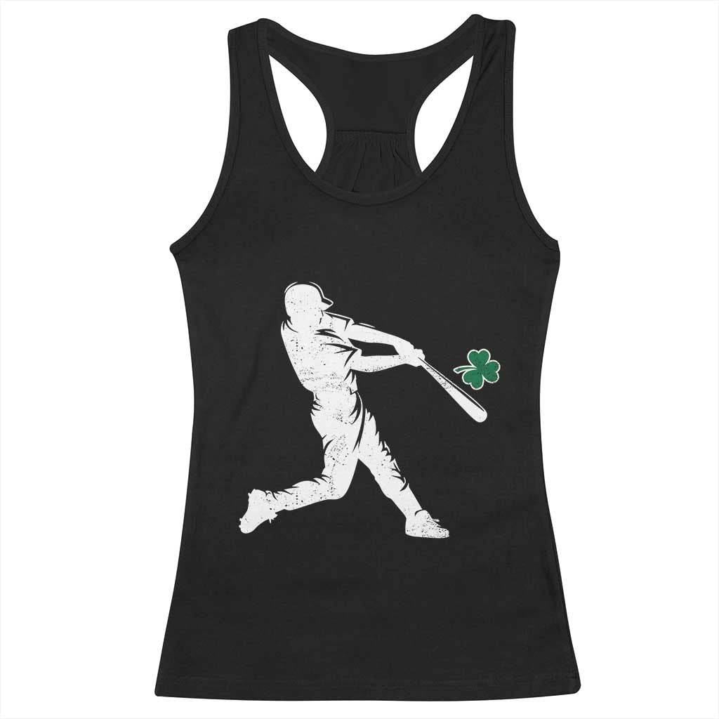 St Patricks Day Baseball Batter Silhouette Shamrock Racerback Tank Top TS11 Black Print Your Wear