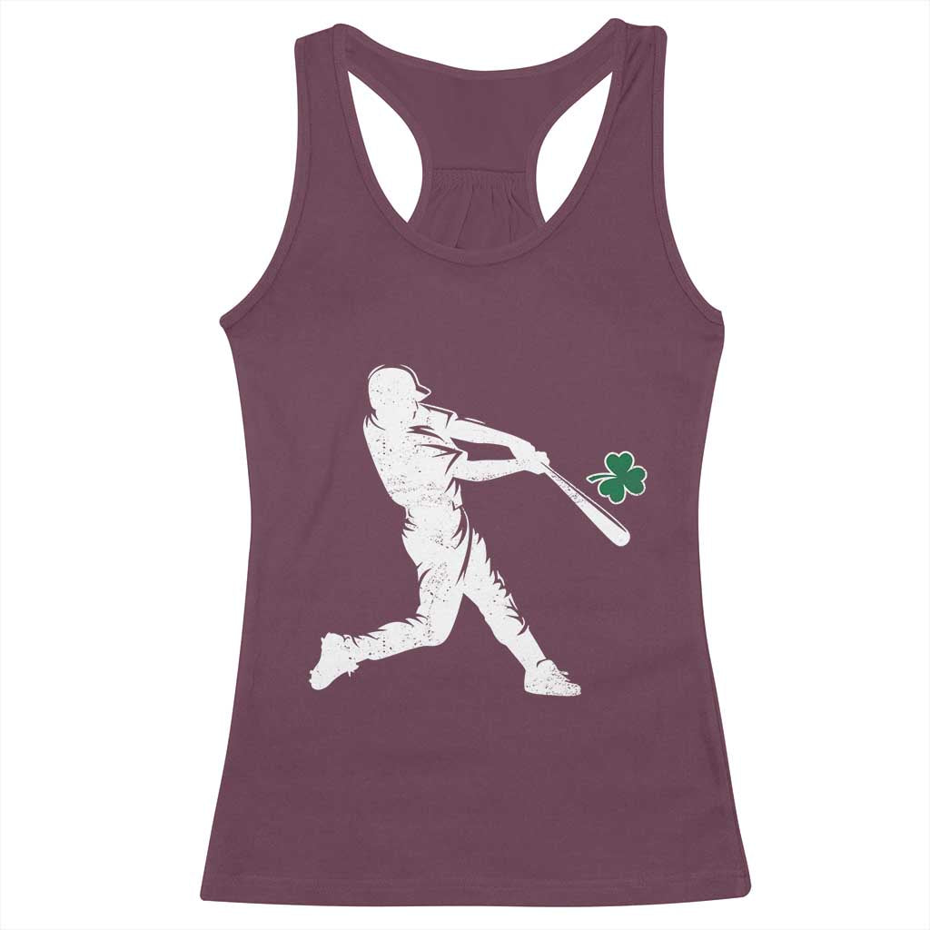 St Patricks Day Baseball Batter Silhouette Shamrock Racerback Tank Top TS11 Maroon Print Your Wear