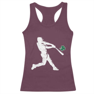 St Patricks Day Baseball Batter Silhouette Shamrock Racerback Tank Top TS11 Maroon Print Your Wear