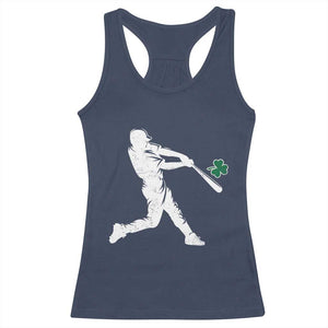 St Patricks Day Baseball Batter Silhouette Shamrock Racerback Tank Top TS11 Navy Print Your Wear