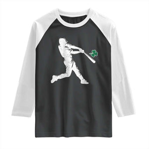St Patricks Day Baseball Batter Silhouette Shamrock Raglan Shirt TS11 Black White Print Your Wear