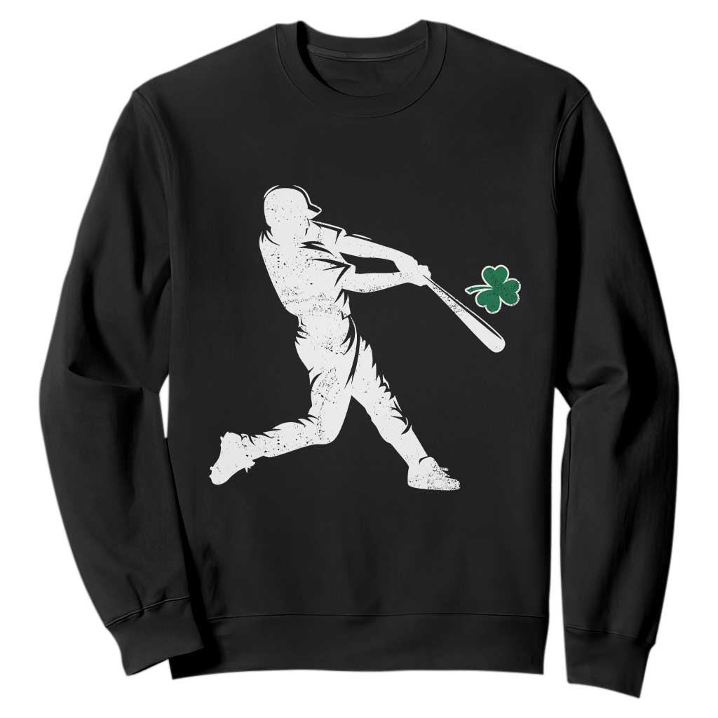 St Patricks Day Baseball Batter Silhouette Shamrock Sweatshirt TS11 Black Print Your Wear