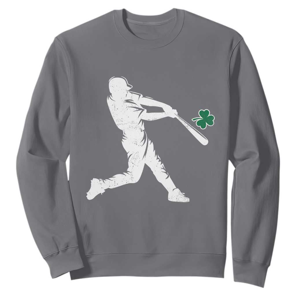 St Patricks Day Baseball Batter Silhouette Shamrock Sweatshirt TS11 Charcoal Print Your Wear