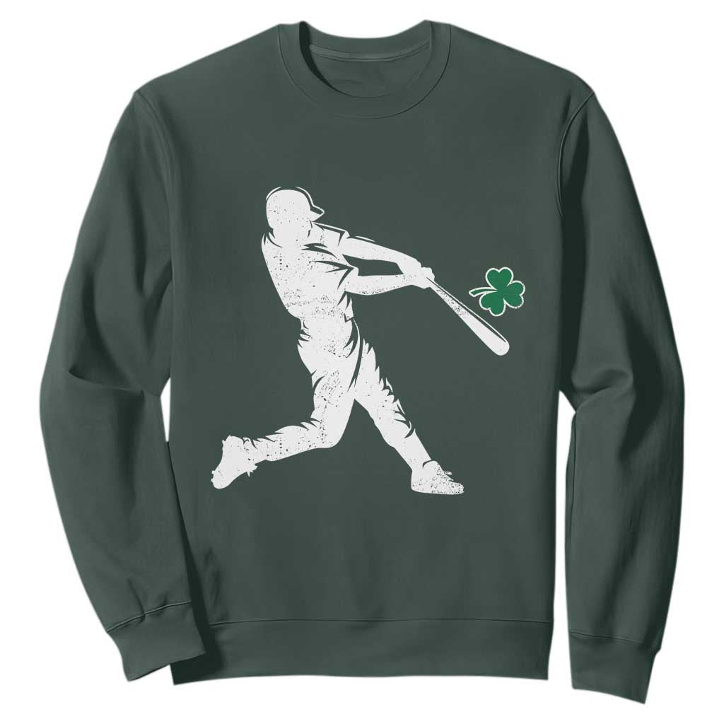 St Patricks Day Baseball Batter Silhouette Shamrock Sweatshirt TS11 Dark Forest Green Print Your Wear
