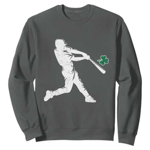 St Patricks Day Baseball Batter Silhouette Shamrock Sweatshirt TS11 Dark Heather Print Your Wear