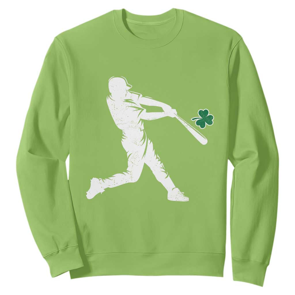 St Patricks Day Baseball Batter Silhouette Shamrock Sweatshirt TS11 Lime Print Your Wear