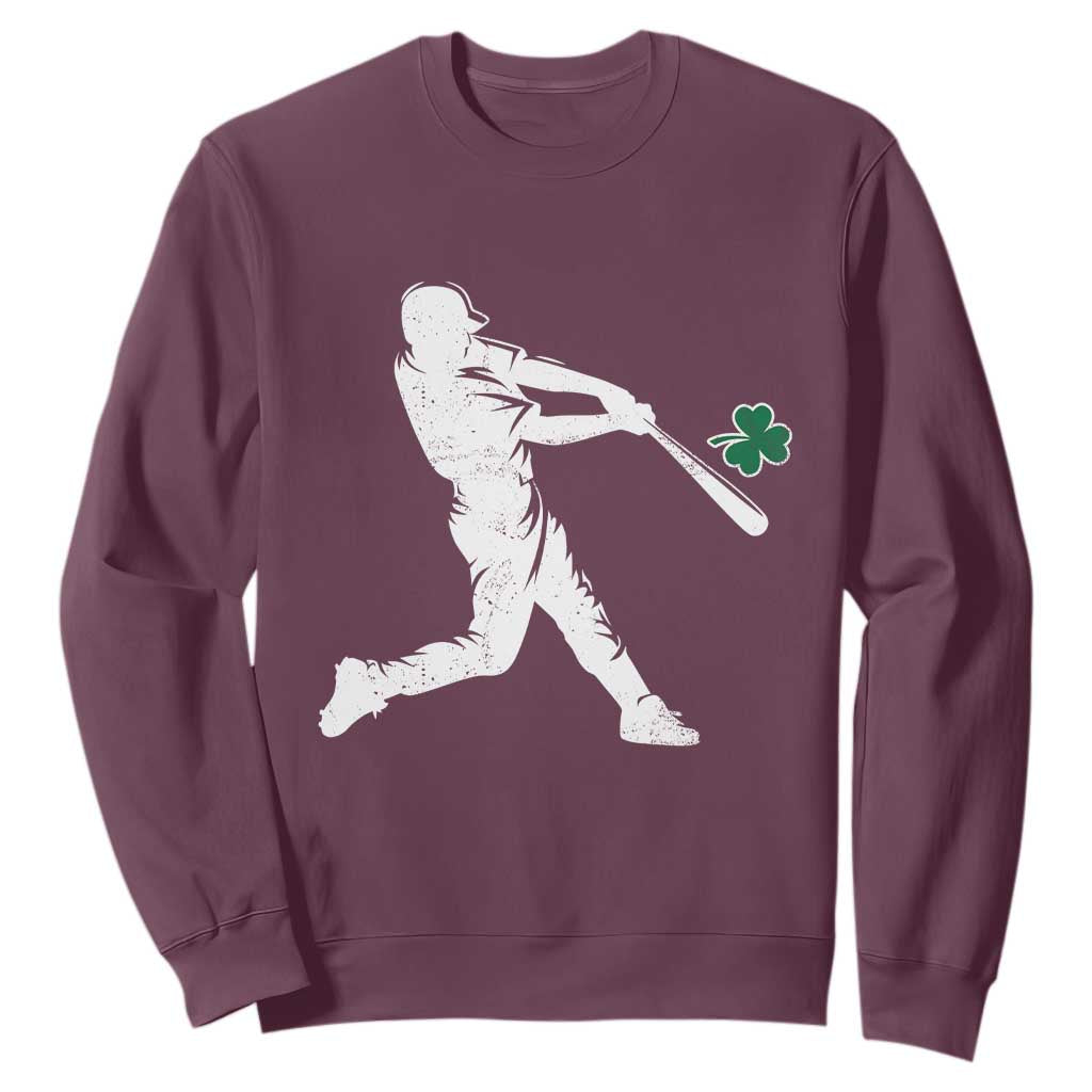 St Patricks Day Baseball Batter Silhouette Shamrock Sweatshirt TS11 Maroon Print Your Wear