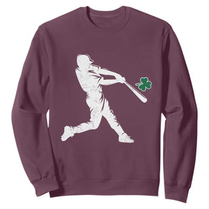 St Patricks Day Baseball Batter Silhouette Shamrock Sweatshirt TS11 Maroon Print Your Wear