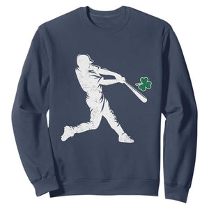 St Patricks Day Baseball Batter Silhouette Shamrock Sweatshirt TS11 Navy Print Your Wear