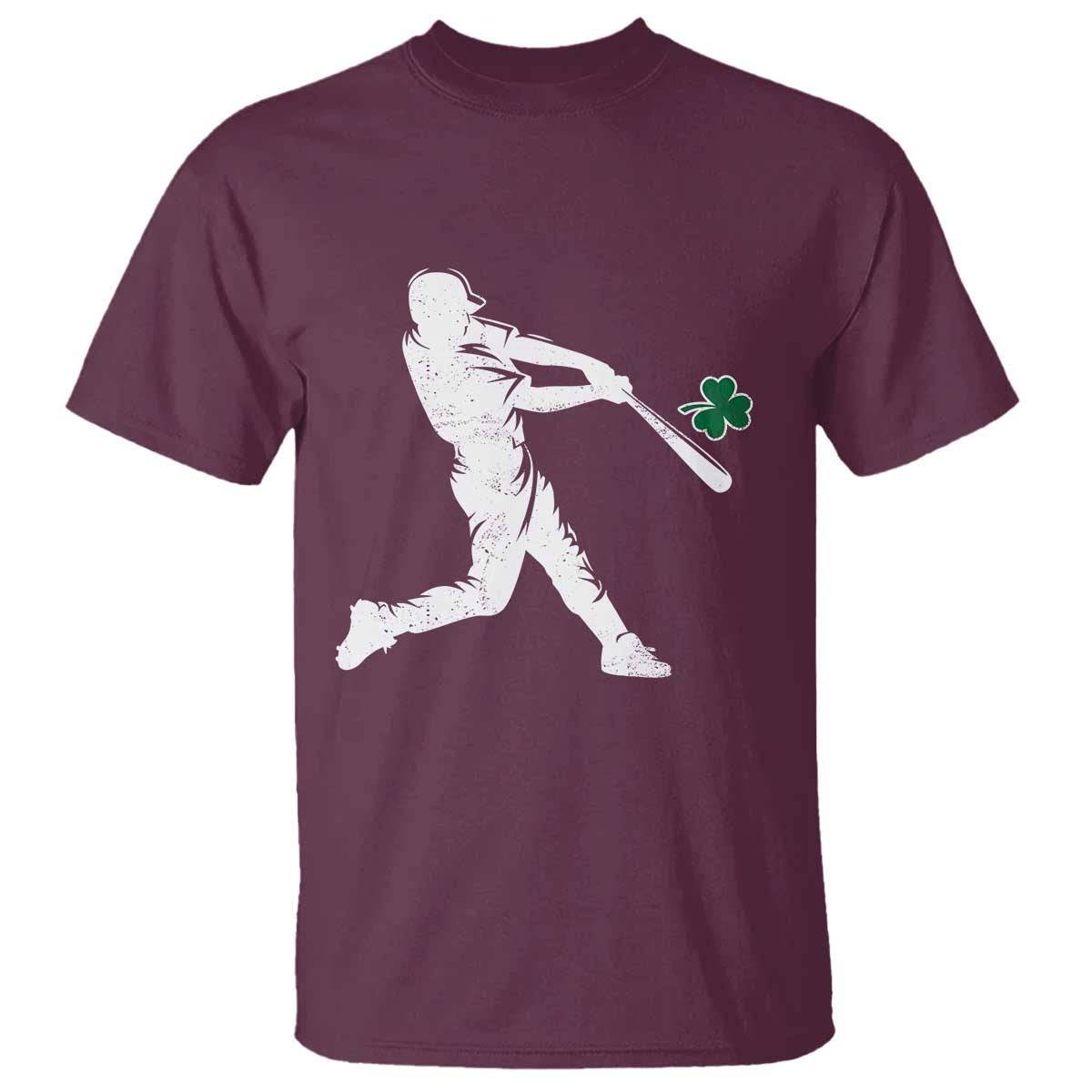St Patricks Day Baseball Batter Silhouette Shamrock T Shirt TS11 Maroon Print Your Wear