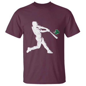 St Patricks Day Baseball Batter Silhouette Shamrock T Shirt TS11 Maroon Print Your Wear