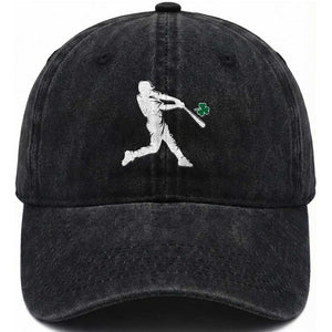 St Patricks Day Baseball Batter Silhouette Shamrock Washed Cotton Baseball Cap TS11 Washed Cap Universal Fit Black Print Your Wear