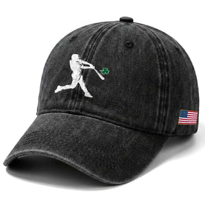 St Patricks Day Baseball Batter Silhouette Shamrock Washed Cotton Baseball Cap TS11 Print Your Wear