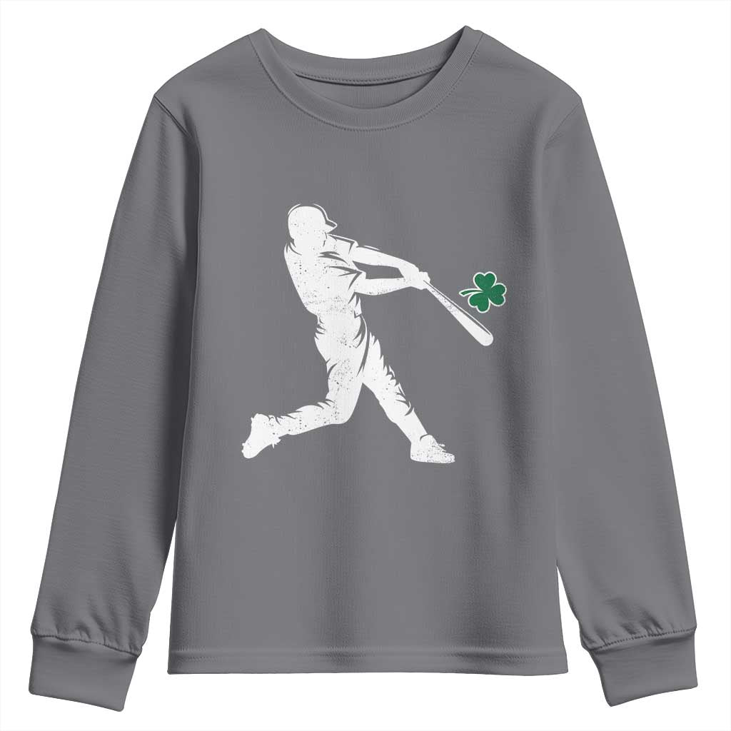 St Patricks Day Baseball Batter Silhouette Shamrock Youth Sweatshirt TS11 Charcoal Print Your Wear