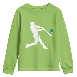 St Patricks Day Baseball Batter Silhouette Shamrock Youth Sweatshirt TS11 Lime Print Your Wear