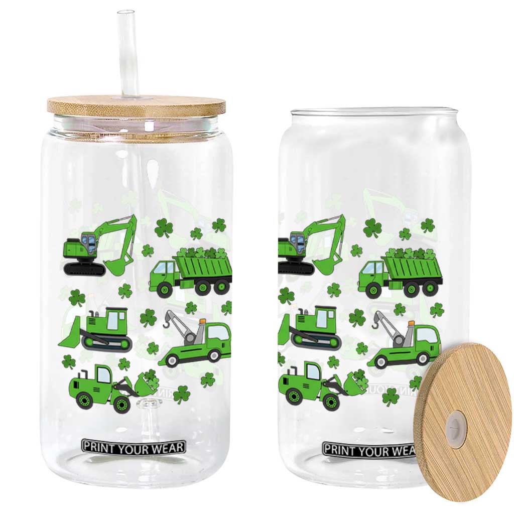 Funny St Patricks Day Construction Trucks Irish Shamrock Glass Can TS11 Print Your Wear