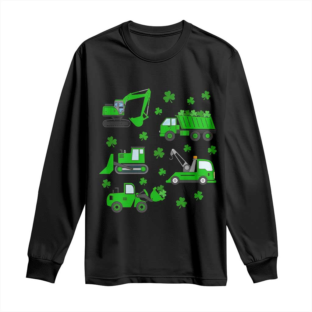 Funny St Patricks Day Construction Trucks Irish Shamrock Long Sleeve Shirt TS11 Black Print Your Wear