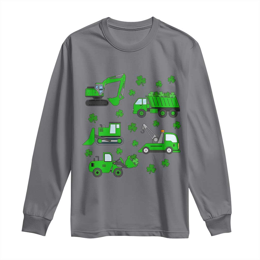 Funny St Patricks Day Construction Trucks Irish Shamrock Long Sleeve Shirt TS11 Charcoal Print Your Wear