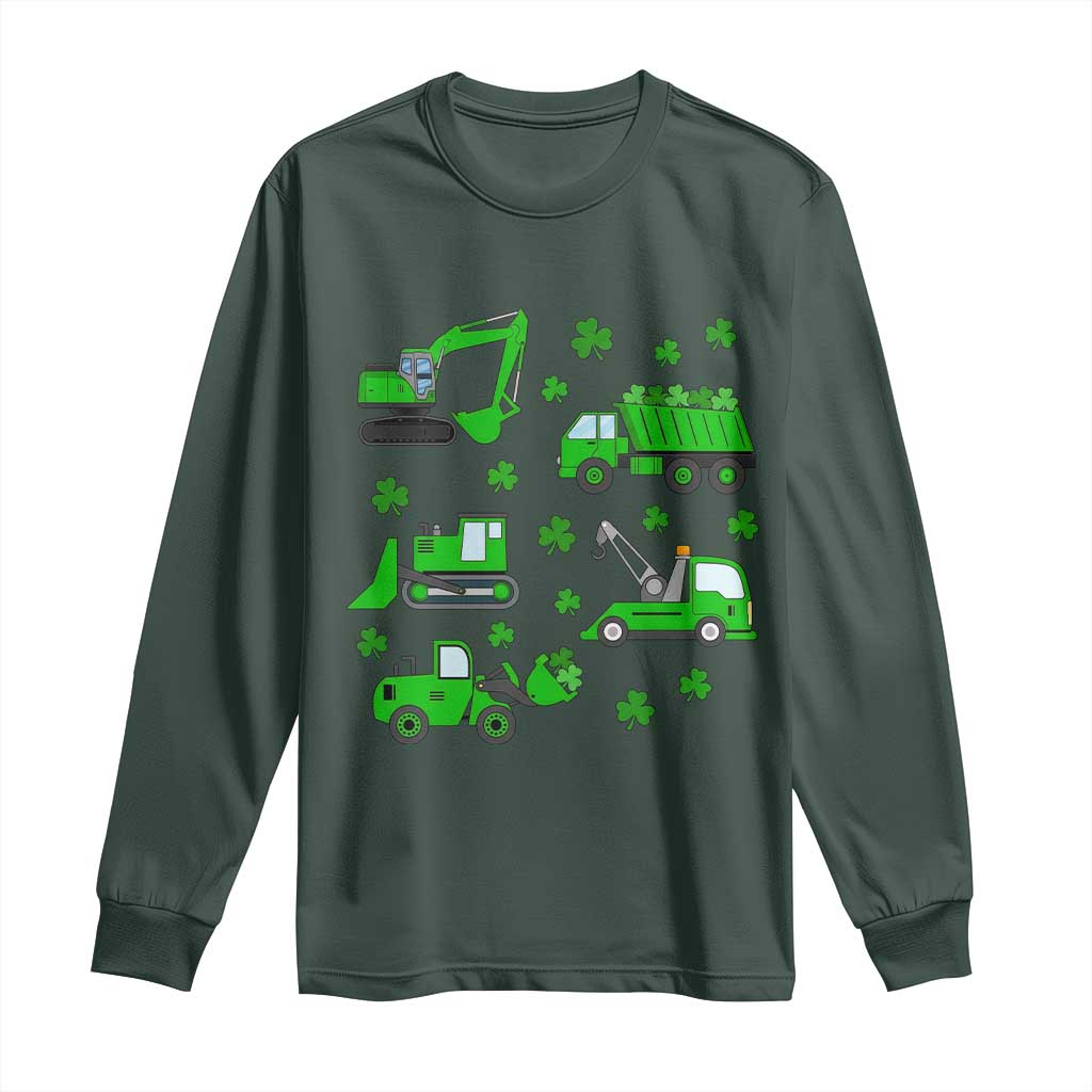 Funny St Patricks Day Construction Trucks Irish Shamrock Long Sleeve Shirt TS11 Dark Forest Green Print Your Wear